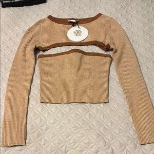 Tan Ribbed Two-Piece Sweater Set